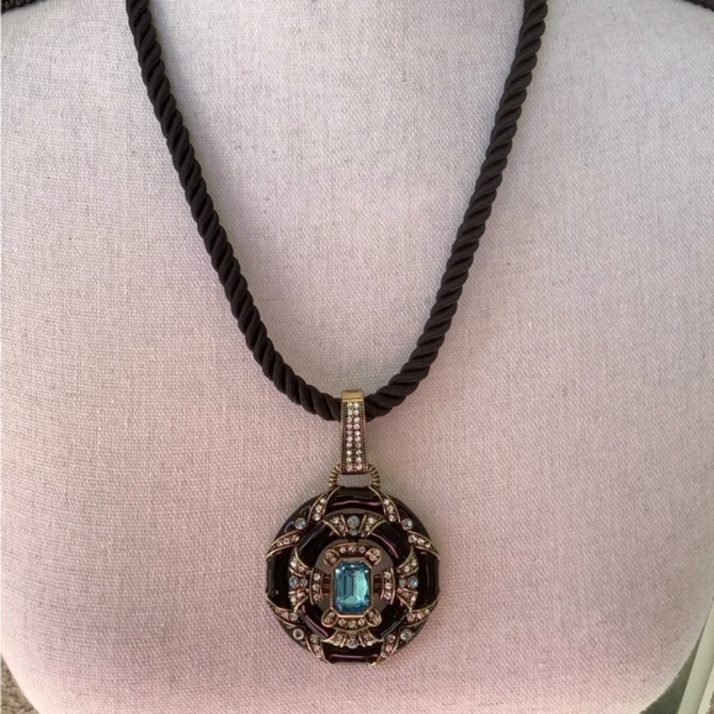 Heidi Daus Swarovski crystal black corded necklace